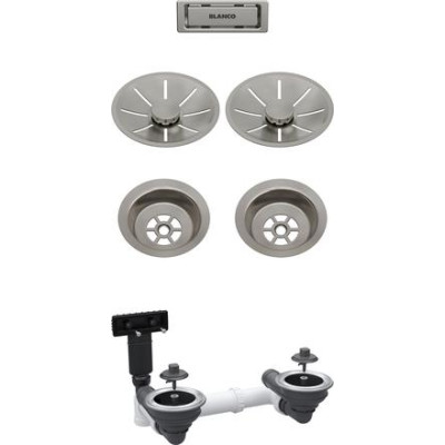 Відвідна арматура InFino Blanco для двох чаш з корзинчатим вентилем 3 ½", без клапана-автомата, satin platinum (207441)