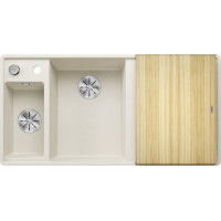 Каменная кухонная мойка Blanco AXIA III 6S-F Нежный белый чаша слева разделочная доска из ясеня в уровень со столешницей (527047)
