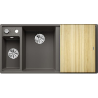 Кам'яна кухонна мийка Blanco AXIA III 6S Вулканічний сірий чаша ліворуч обробний столик з ясена (527227)